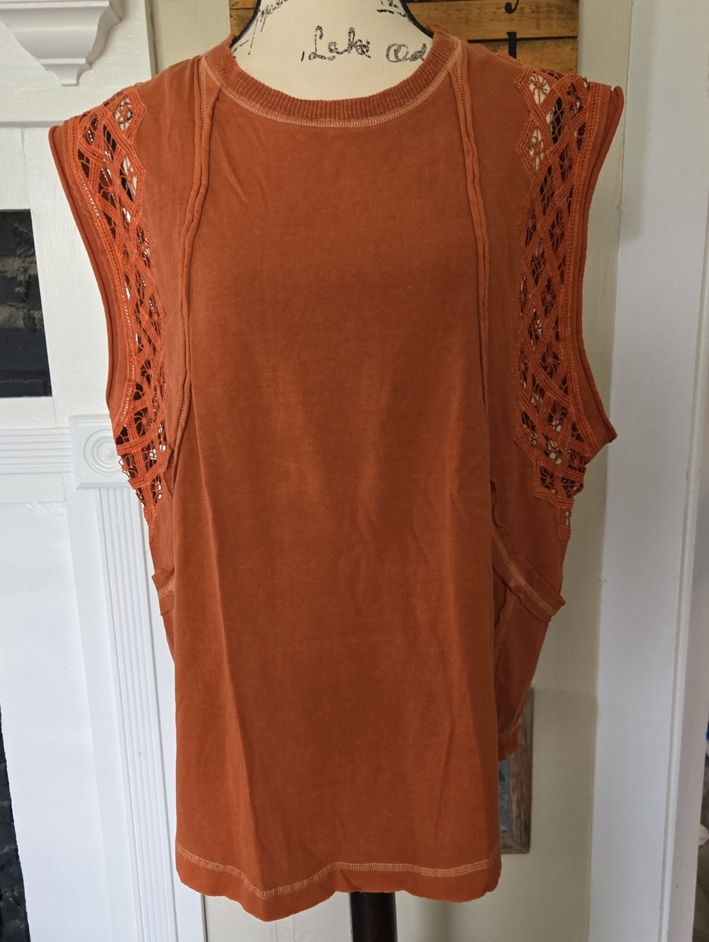 Free People Burnt Orange Crochet-Trim Tank